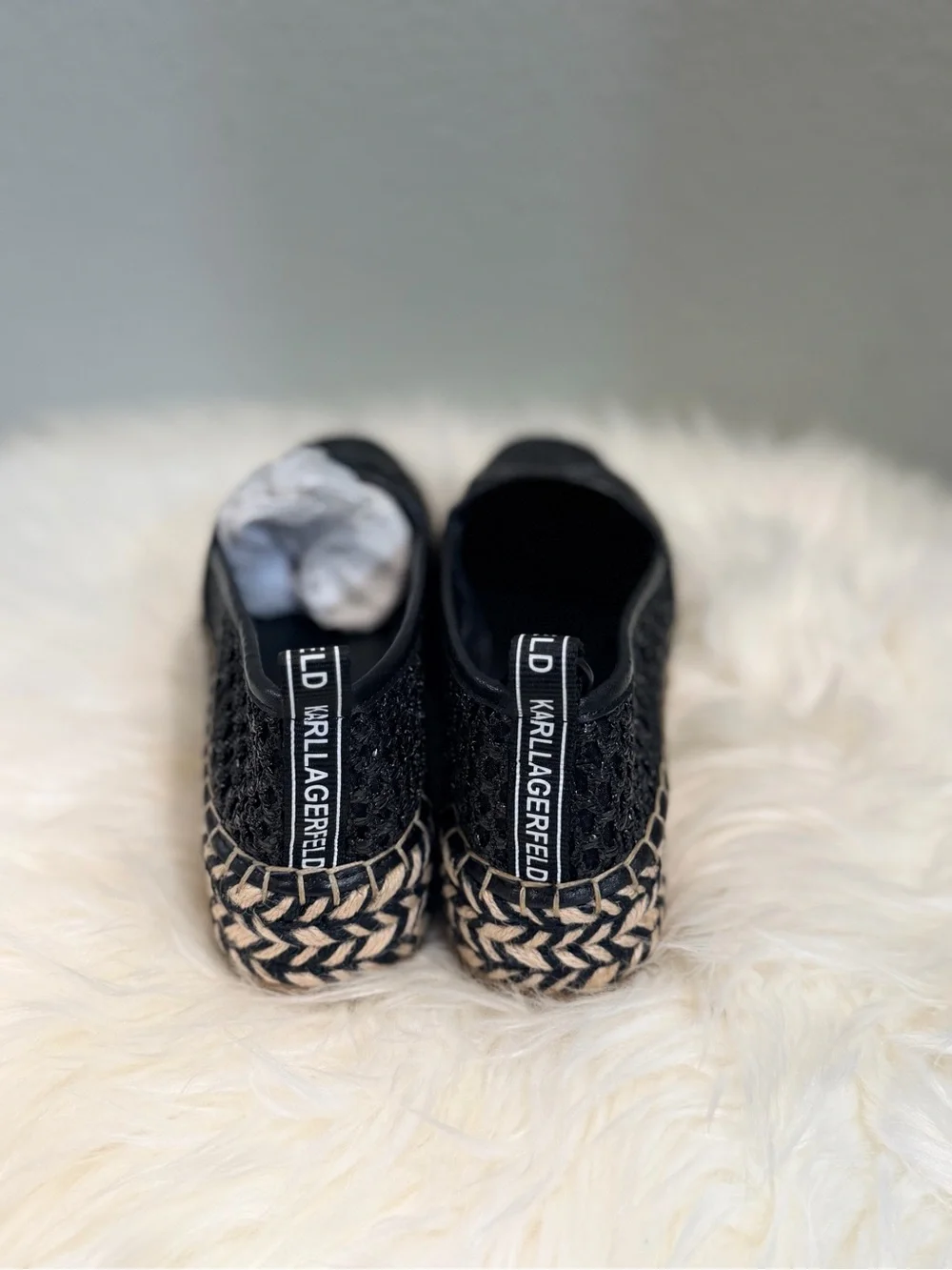 Karl Lagerfeld Katherine Black Woven Espadrille Platform Slip-On